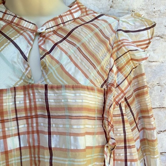 Current Air Anthropologie Polly Plaid Ruffled Shirt Top Blouse Sz Large L Cute - Picture 6 of 10